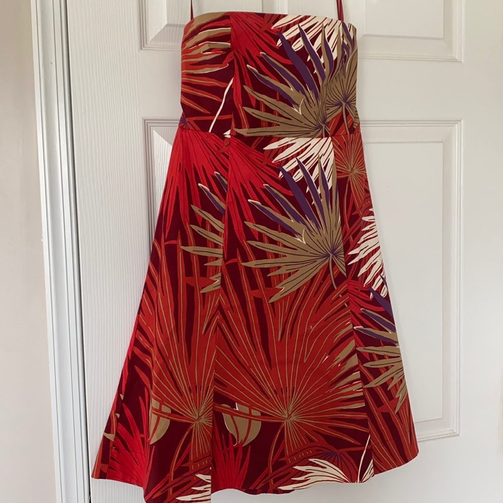 Red Palm Strapless Dress